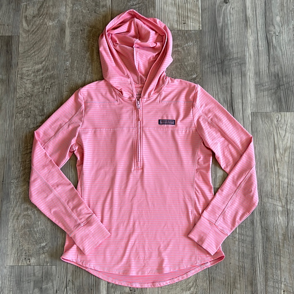 Vineyard Vines Hooded Pink Striped Shep Shirt.